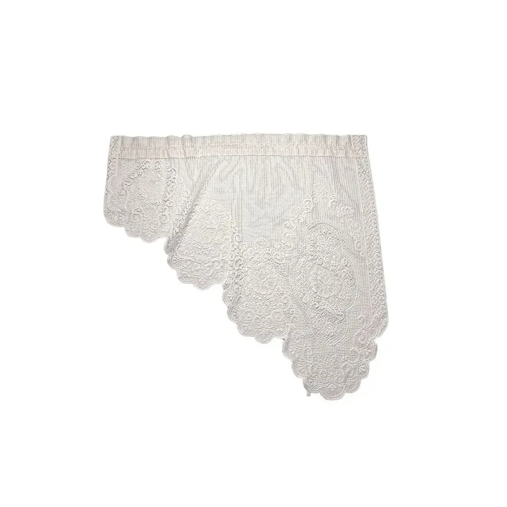 Pair Vintage Sear Swag Valances White Lace Short Curtains Left & Right Scalloped